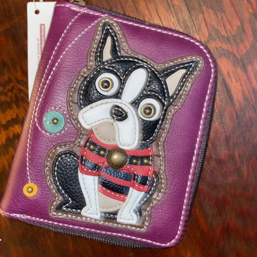 Chala zip around wallet wristlet with French Bulldog/Boston on it